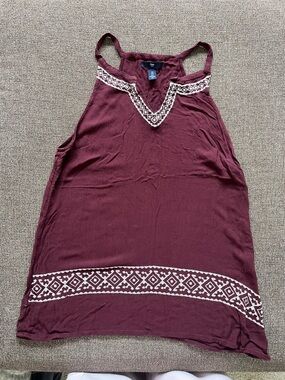 GAP Burgundy Halter Tank with White Geometric Trim